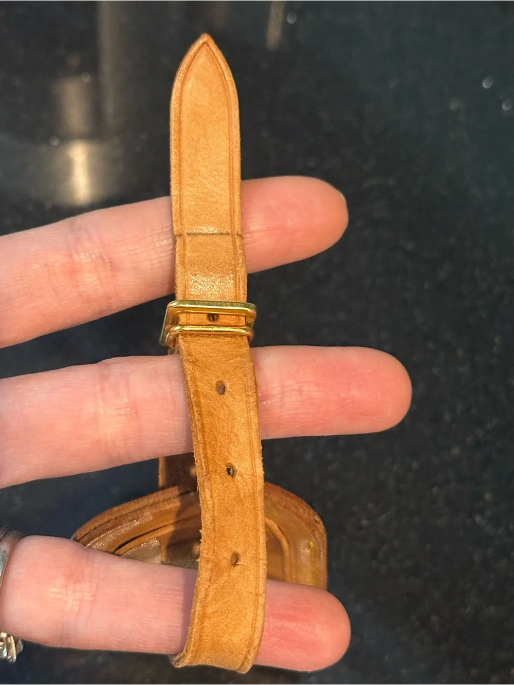 Louis Vuitton Brown Leather Luggage Tag with Gold-Tone Buckle